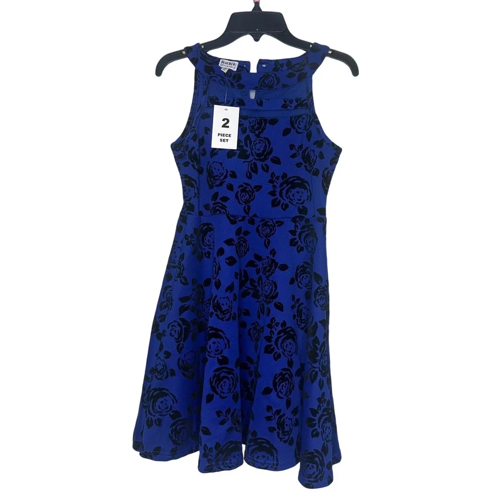 Blueberi‎ Boulevard Girls Faux Leather Moto Jacket And Floral Dress Set Size 10